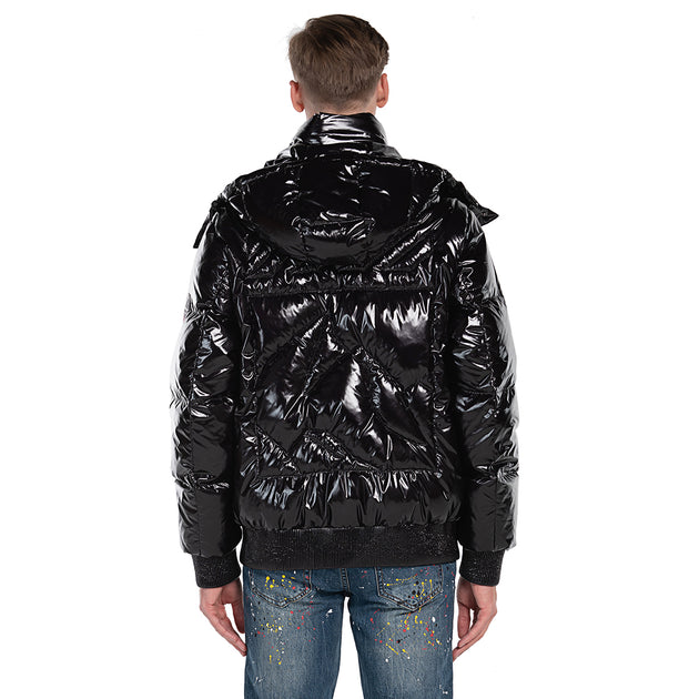 Men's Down Puff Jacket in Pure Goose Shiny Colours Silver and Black si