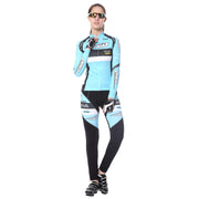 Front side - Women wearing a cycling suit in light blue colour