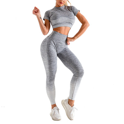 Womens Gym Sportwear Set Short Sleeve Yoga Shirt Fitness Leggings
