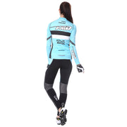 back side - Women wearing a cycling suit in light blue colour