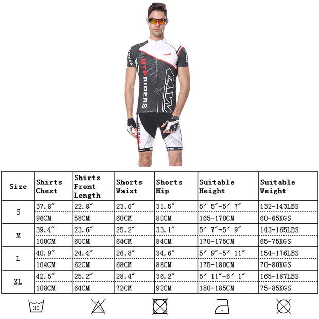 Mens Cycling Sets Short Sleeve Riding Clothing Quick Dry Padded Shorts