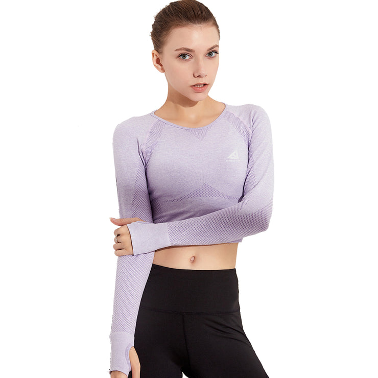 Womens Yoga Shirts Long Sleeve Crop Top Compression Sportwear