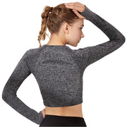 Womens Yoga Shirts Long Sleeve Crop Top Compression Sportwear