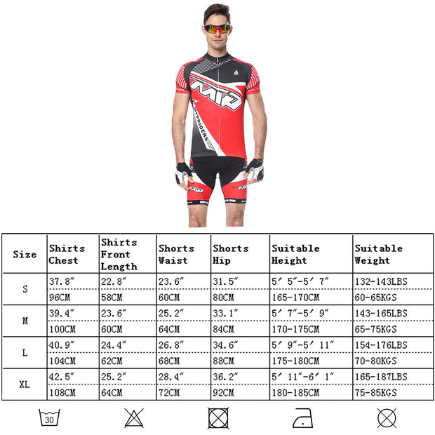 Mens Cycling Sets Short Sleeve Riding Clothing Quick Dry Padded Shorts