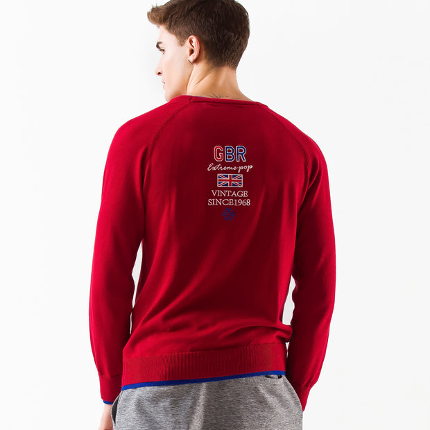 Men's Raglan Double Layers Bottom Sweater  S M L XL Red Grey