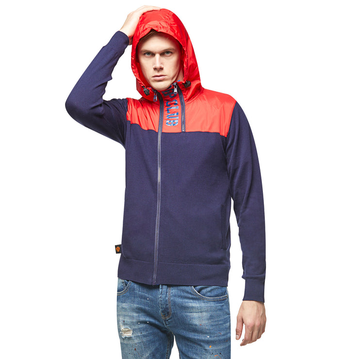 Mens Knitwear With Woven  Zip-Up Hoodie