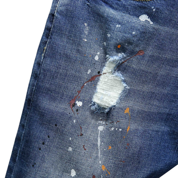 Men's Skinny Stretch Spray Ripped Blue Jeans