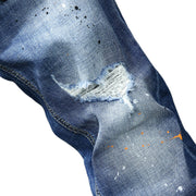 Men's Skinny Stretch Spray Ripped Blue Jeans