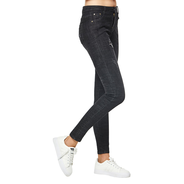 Women's Ripped Stretch Skinny Jeans Black size S M L XL