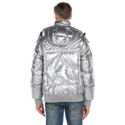 Men's Down Puff Jacket in Pure Goose Shiny Colours Silver and Black size S M L XL