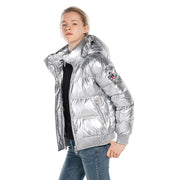 Women's Down Puff Jacket in Pure Goose Shiny Colours Silver and Black S M L XL