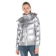 Women's Down Puff Jacket in Pure Goose Shiny Colours Silver and Black S M L XL