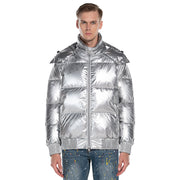 Men's Down Puff Jacket in Pure Goose Shiny Colours Silver and Black size S M L XL