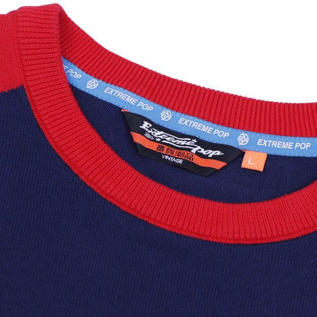 Red, Navy and White Hoop Sleeve Baseball Sweater