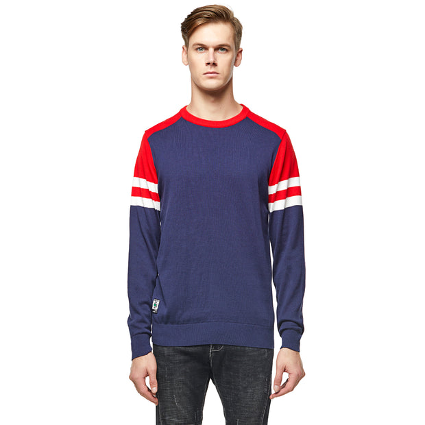 Red, Navy and White Hoop Sleeve Baseball Sweater