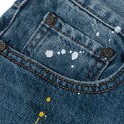 Mens Spray Distressed Blue Jeans