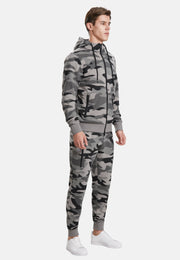 Extreme Pop Men's Tracksuit Set with pockets and hood in colours grey or green camouflage