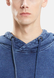 Mens Pullover Hoodie Denim Wash Terry Reflective Print Sweatshirts