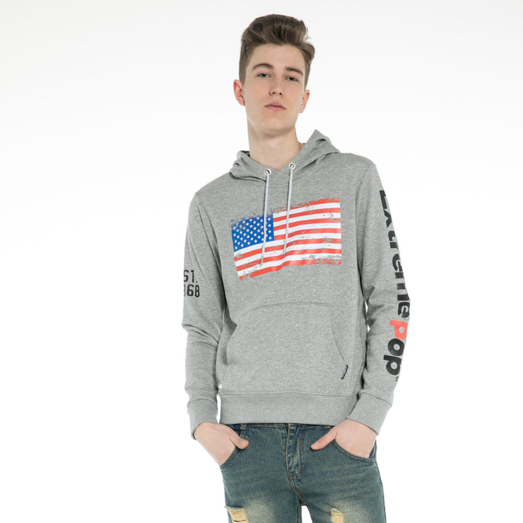 Men Distressed American Flag Classic Style Hoodie