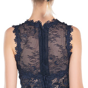 Womens Lace Mini Dress Round Neck Sleeveless Party Bodycon size S M L XL Dark blue