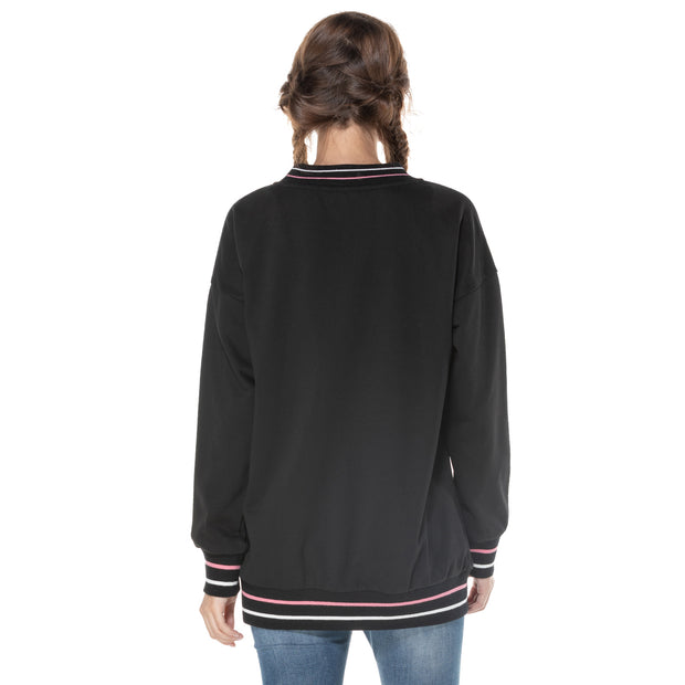 Oversize Womens Cotton French Terry Stretch Round Neck Sweatshirt Ladies Jumper Sweater S M L XL Pink Black Navy