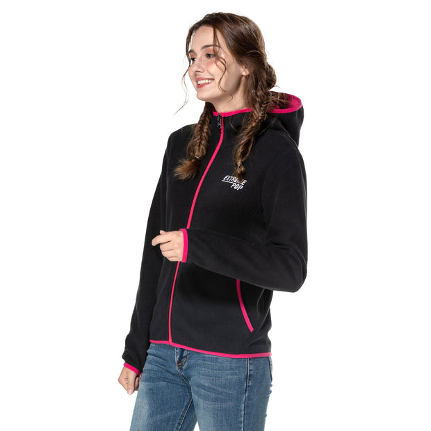 Trimmed Stretch Women's Fleece Hoodie Black and Cerise size S M L XL