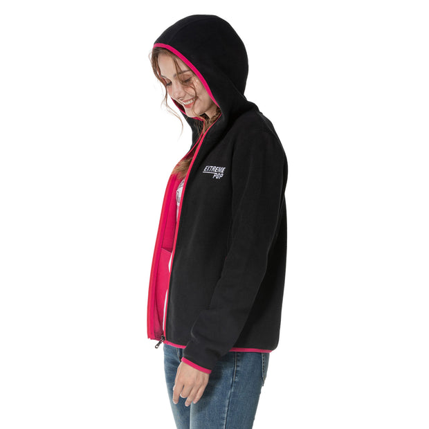 Trimmed Stretch Women's Fleece Hoodie Black and Cerise size S M L XL