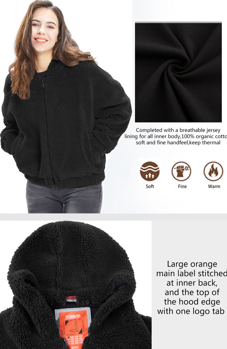 Womens Sherpa Jacket Oversized Zip Up Hoodie colours Beige, Camel, Cof