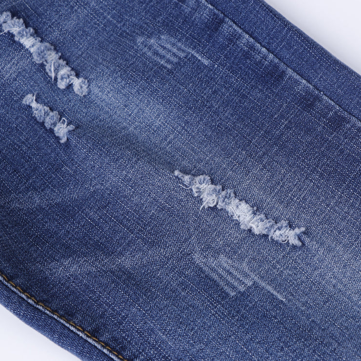 Womens Ripped Distressed Stretch Blue Jeans