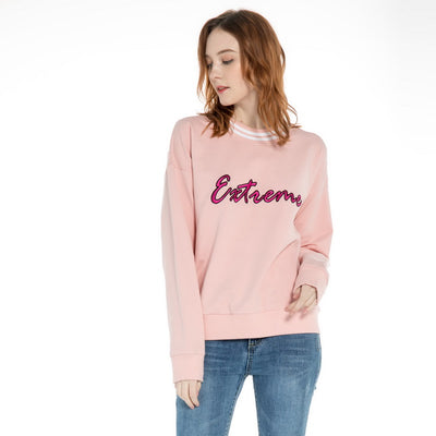women's Loose sleeve stretch Sweatshirt S M L XL Pink White