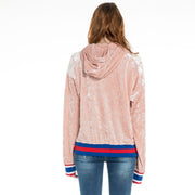Women's Velour Drop Shoulder Hoodie Sweatshirt S M L XL Navy Pink