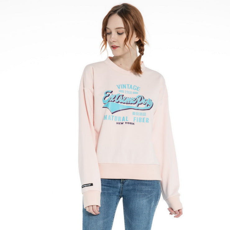Women's Loose Sleeve  French Baby Terry Stretch Sweatshirt Jumper size S M L XL Pink White