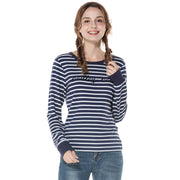 Women's Stripe Round Neck Sweatshirt S M L XL Pink Navy Grey