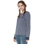 Women's Stripe Round Neck Sweatshirt S M L XL Pink Navy Grey