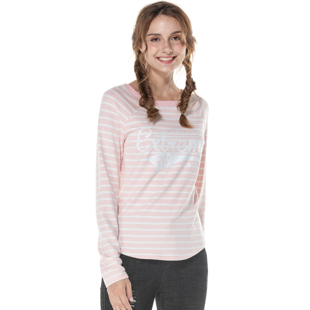 Women's Stripe Raglan Sweatshirt S M L XL Pink Navy Grey