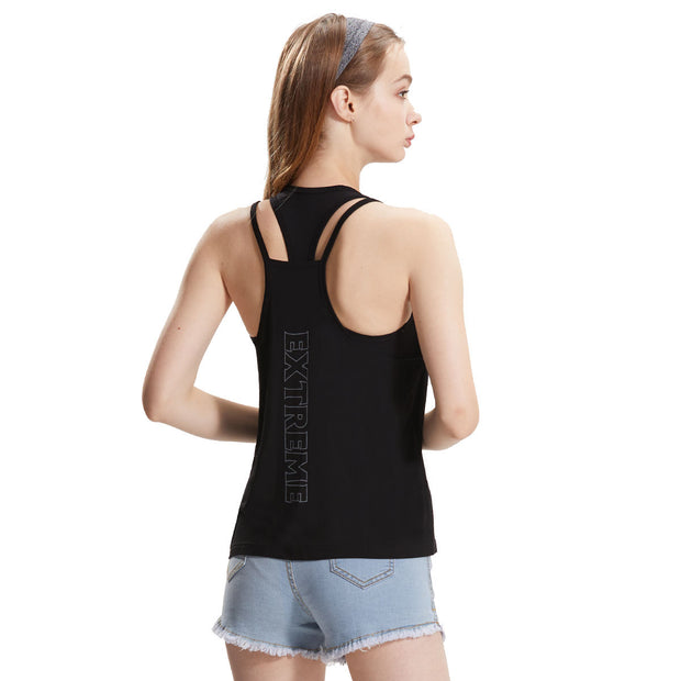 Womens gym tank top racerback reflective print yoga lady shirt