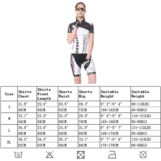 Womens Cycling Jersey Suits Short Sleeve + 3D Padded Shorts Bicycle Clothing White